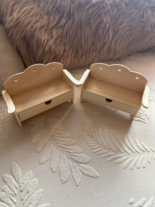 2 Banquitos de madera con cajón Joyero Decoración