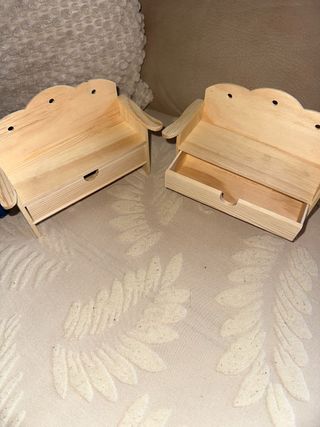2 Banquitos de madera con cajón Joyero Decoración