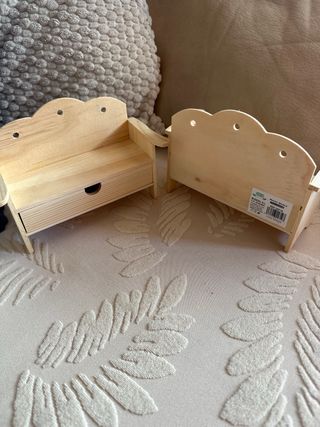 2 Banquitos de madera con cajón Joyero Decoración