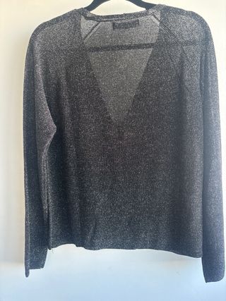 Suéter Zara Negro Brillante Talla L