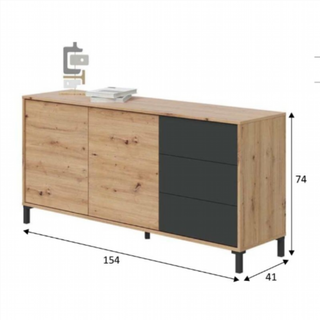 Aparador 2 Puertas 3 Cajones. Roble Nodi/Gris Ant