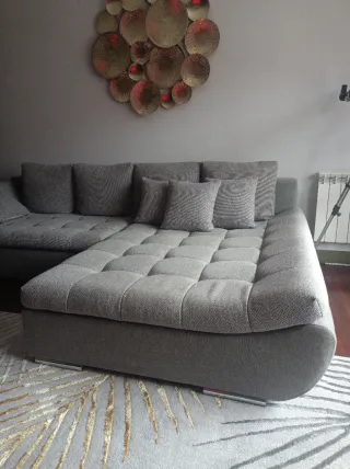 Sofá chaise longue gris de tela