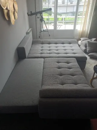 Sofá chaise longue gris de tela