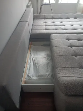 Sofá chaise longue gris de tela