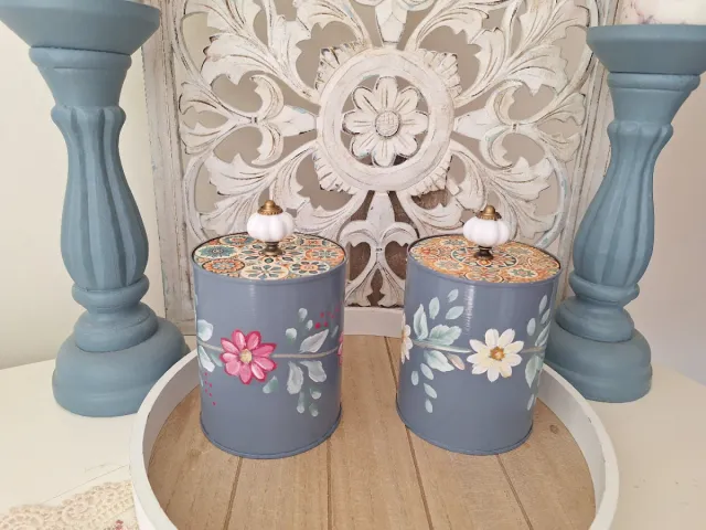 Conjunto 2 latas decoradas flores