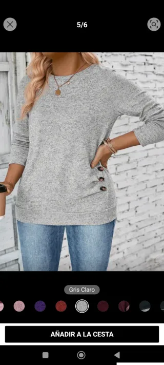 Camisa gris manga larga cuello redondo