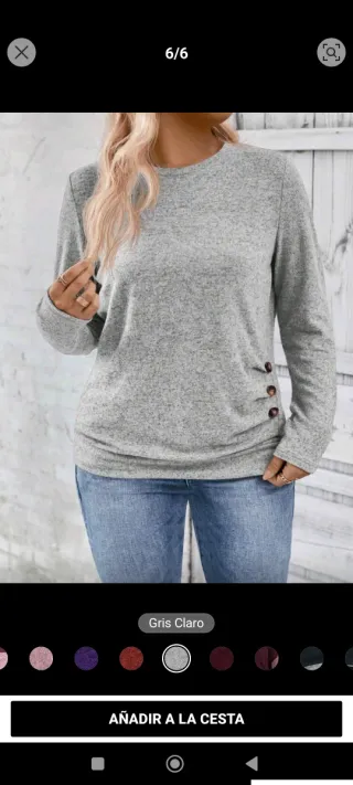 Camisa gris manga larga cuello redondo