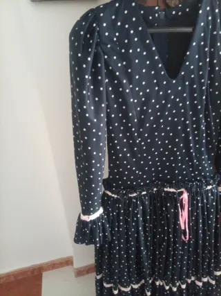 Traje Flamenca Negro Lunares Rosa T.38/40