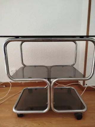 Mesa auxiliar vintage cristal y metal