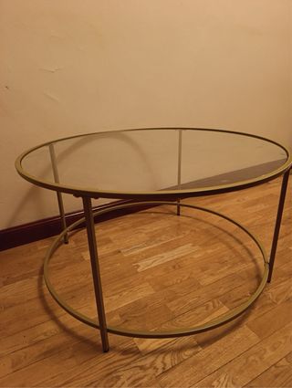 Mesa de centro cristal y metal dorado