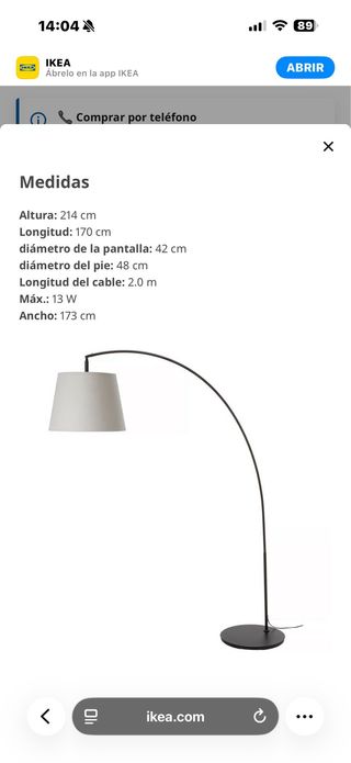 Lámpara de pie salón curva