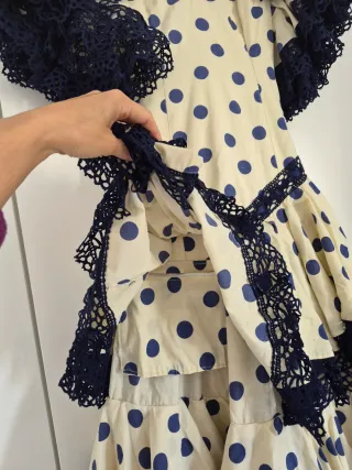 Traje Flamenca Beige y Azul