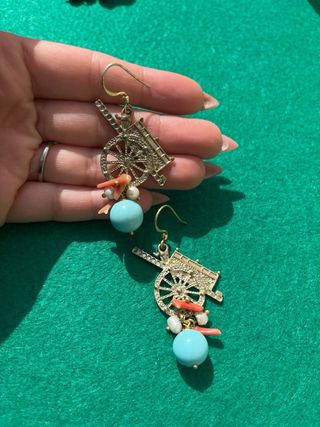 Orecchini carretto siciliano corallo perle