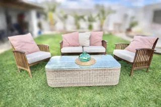 Conjunto Muebles Exterior Madera y Mimbre