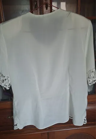 Camisa Antigua Encaje Flores Blanca Talla M