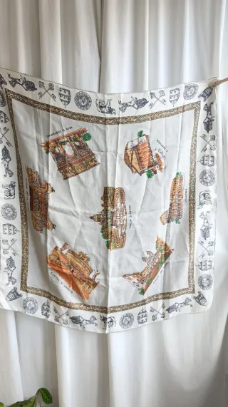 Pañuelo seda vintage beige y dorado