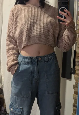 Jersey rosa crop top tejido