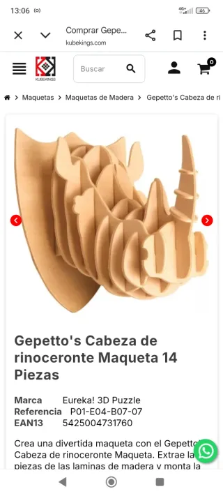 Maqueta Cabeza de Rinoceronte 3D
