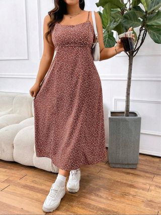 Vestido estampado marrón y blanco Talla XL