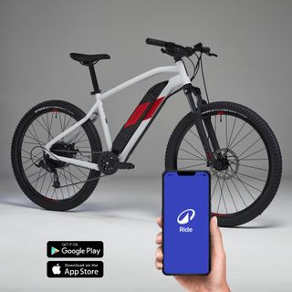 Bicicleta eléctrica MTB Rockrider E-ST 100 Blanco Rojo