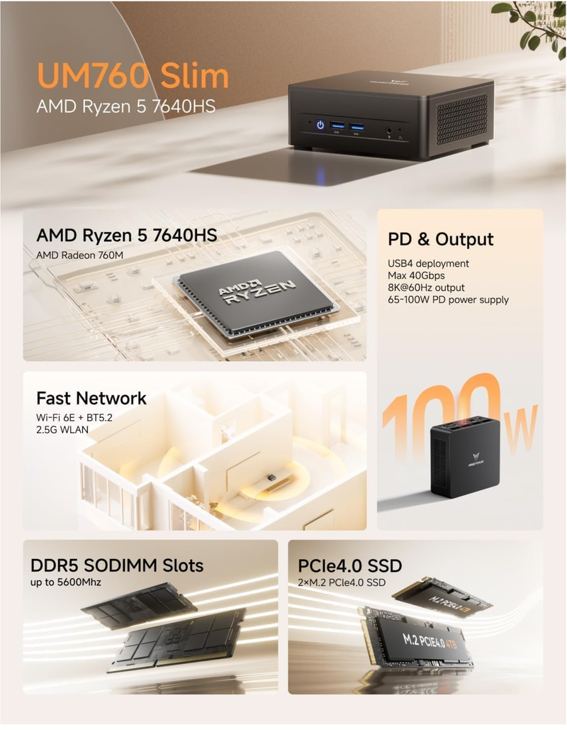 Minisforum UM760 Mini-PC Negro afbeelding 2