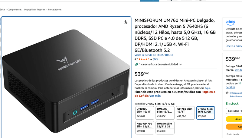 Minisforum UM760 Mini-PC Negro afbeelding 4