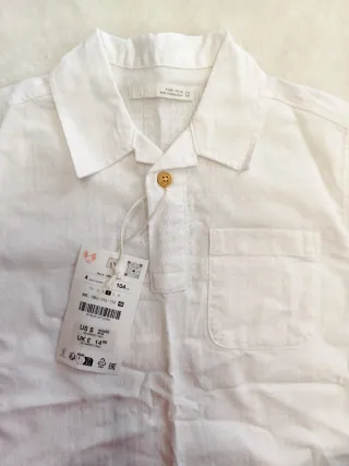 Camisa Zara blanca manga corta niño 4 años
