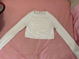 Jersey blanco manga larga crop top