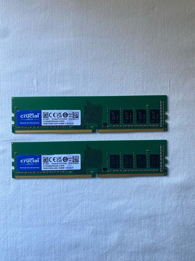 2x Crucial 16GB DDR4 3200MHz UDIMM NUEVOS