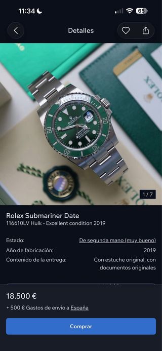 Rolex Submariner Hulk 2019 Verde full set sin uso