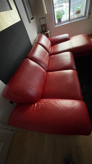 Sofá Chaiselongue Italiano de Piel Color Rojo