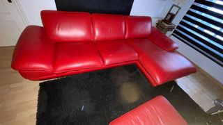 Sofá Chaiselongue Italiano de Piel Color Rojo