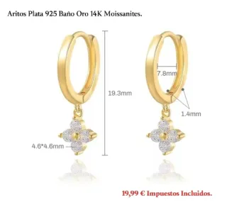 Pendientes Aro Plata Baño Oro.