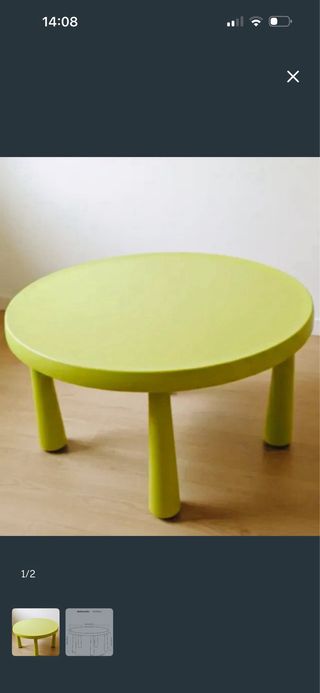 Mesa infantil redonda verde Ikea 80cm