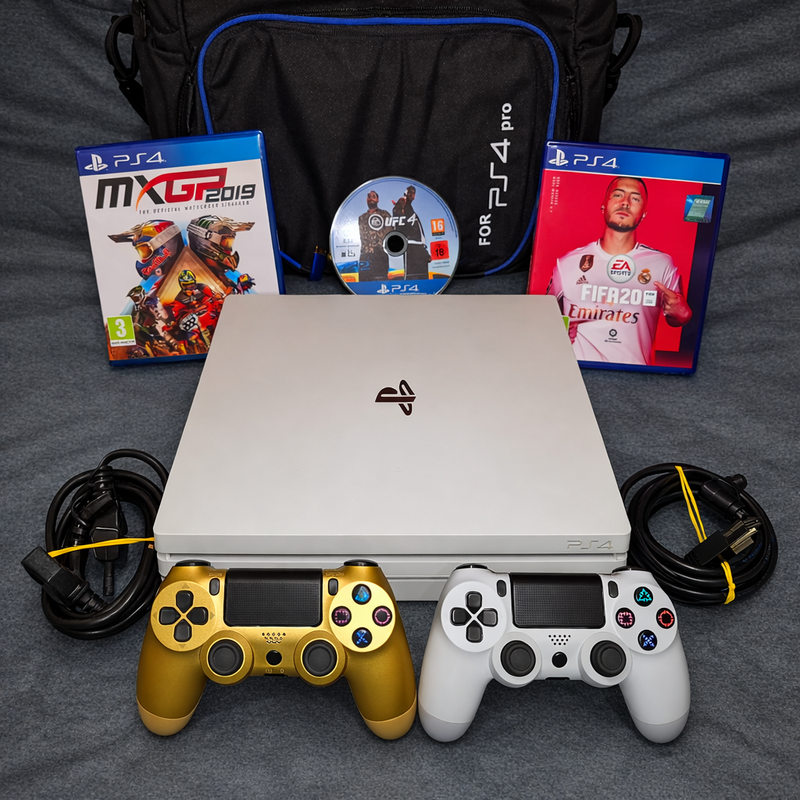 PS4 Pro Blanca + 2 Mandos + Funda + Juegos - PACK