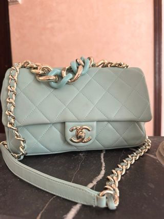 Bolso Chanel Flap Cuero Acolchado Menta