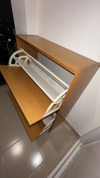 Zapatero Doble Cajón Madera y Metal