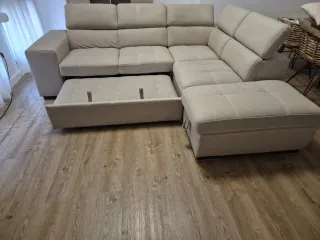 Sofá chaise longue beige tela