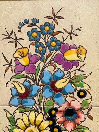 2 Antiguos Cuadros Cerámicos Florales