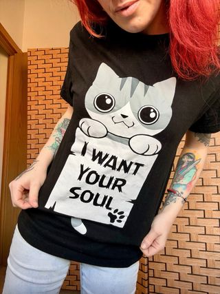 Camiseta gato I want your soul
