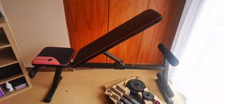 Banco musculación + kit pesas 50Kg