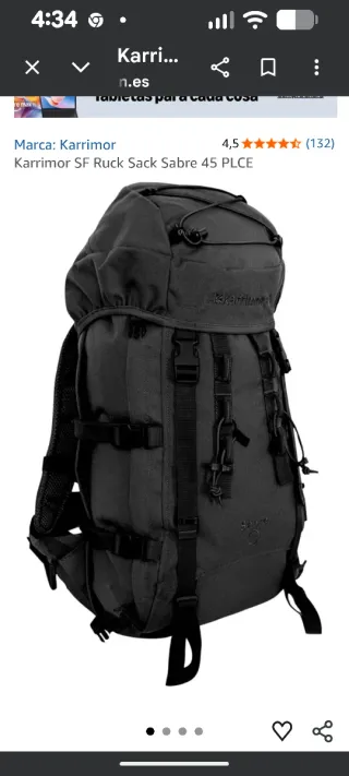 Mochila senderismo Sabre Negra 45L