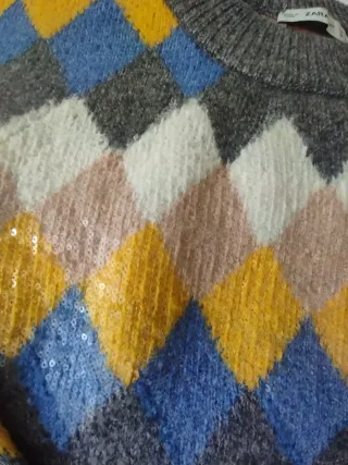 Jersey Zara Rombos Lentejuelas Talla S