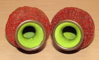 Par jarrón miniaturas oriental china cinabrio 10cm