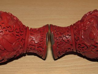 Par jarrón miniaturas oriental china cinabrio 10cm