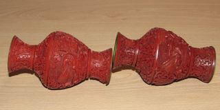 Par jarrón miniaturas oriental china cinabrio 10cm