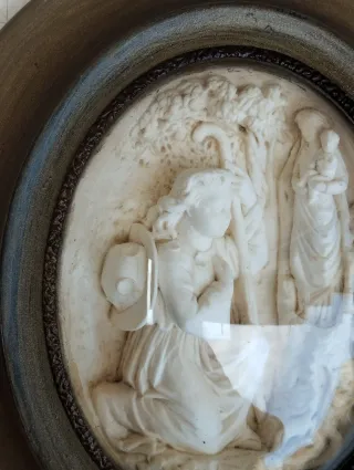 Miniatura ovale in schiuma di mare scena pastorale