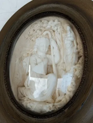 Miniatura ovale in schiuma di mare scena pastorale