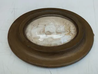 Miniatura ovale in schiuma di mare scena pastorale