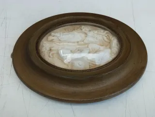 Miniatura ovale in schiuma di mare scena pastorale